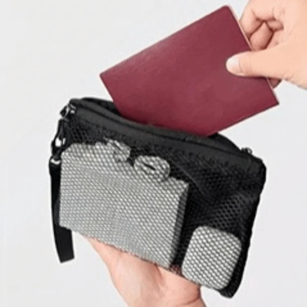 Lightweight Mesh Storage Bag Polyester Solid Color Toiletry Bag With Zipper Multifunctional Cosmetic Bag Toiletry Storage Quake