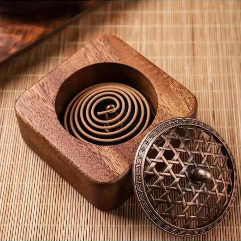 Walnut Square Aromatherapy Incense Burner Hollow Wooden Box Home Indoor Sandalwood Coil Incense Desktop Ornament Quake Walnut square