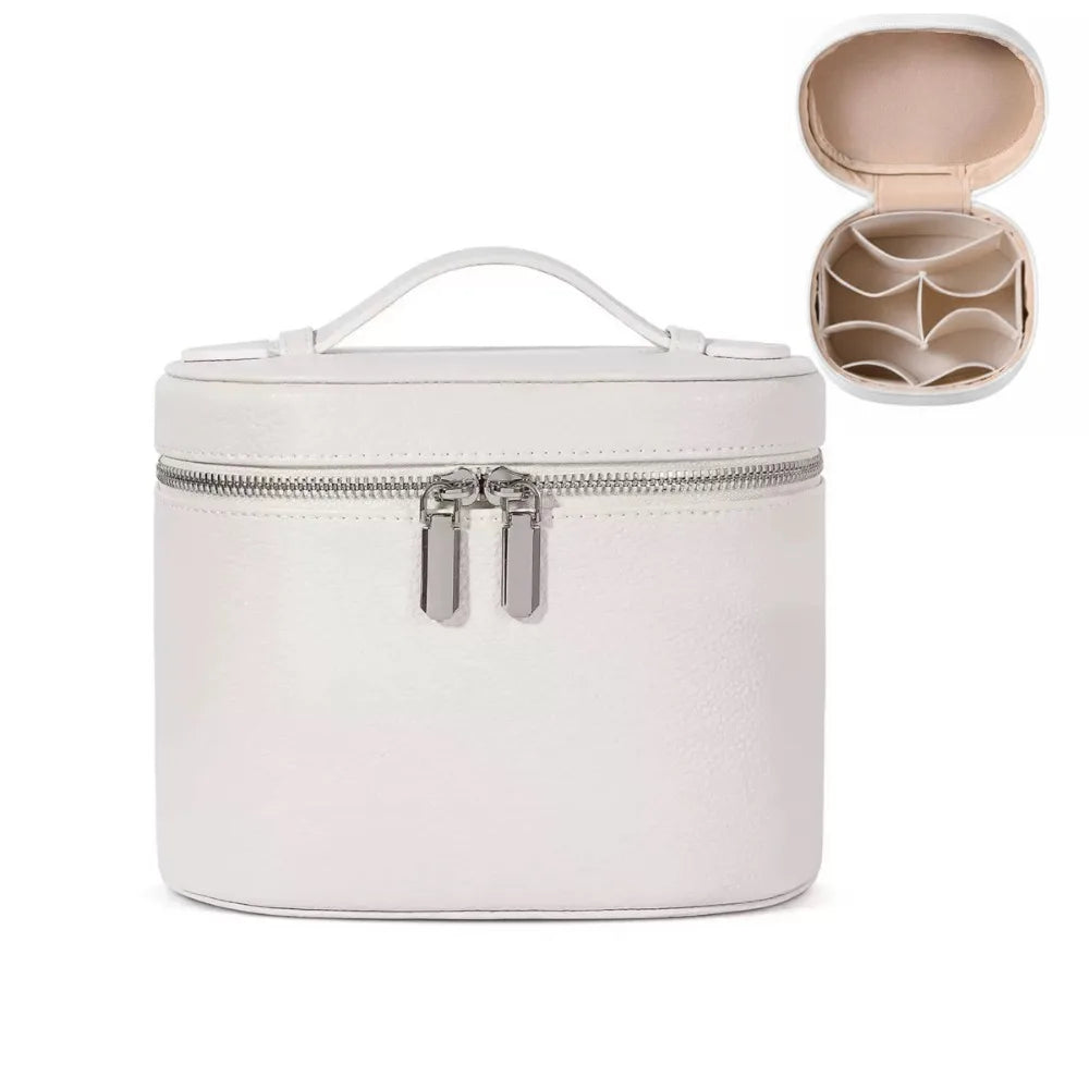 Large Capacity Cosmetic Box PU Leather Waterproof Makeup Bag Zipper Closure Internal Storage Box Toiletry Pouch Gift Idea Quake White 1