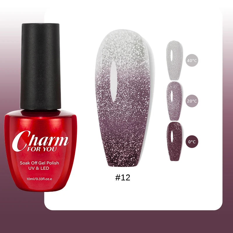 10ml Glitter Thermal Gel Nail Polish 3 Layers Temperature Changing Semi Permanant Soak Off UV LED Nail Art Gel Varnish DIY Gel Quake 12