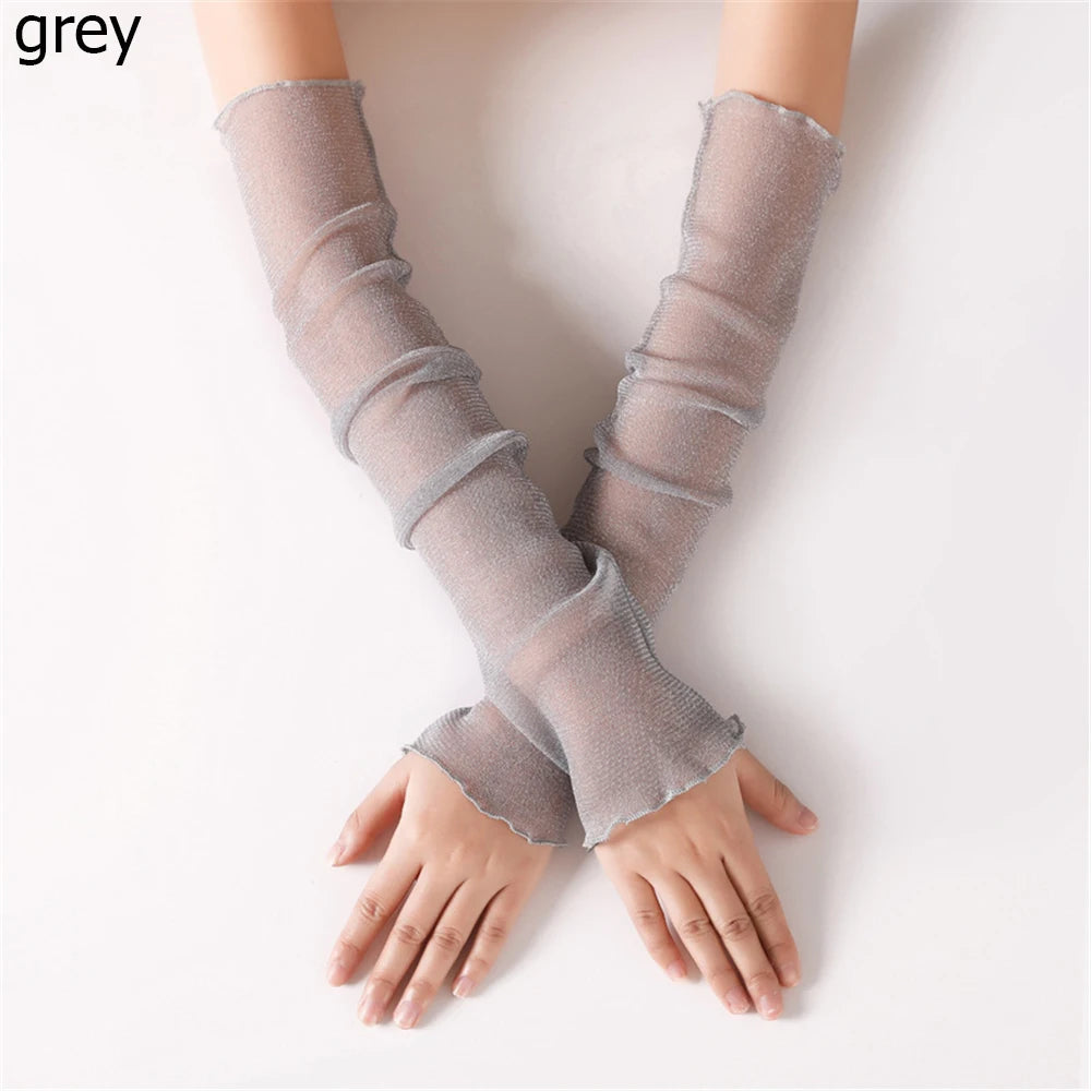 Spring Summer Fashion Sleeves Mesh Lace Thin Long-Sleeved Bike Breathable Cycling Gloves Driving Arm Warmers Sleeves Quake grey