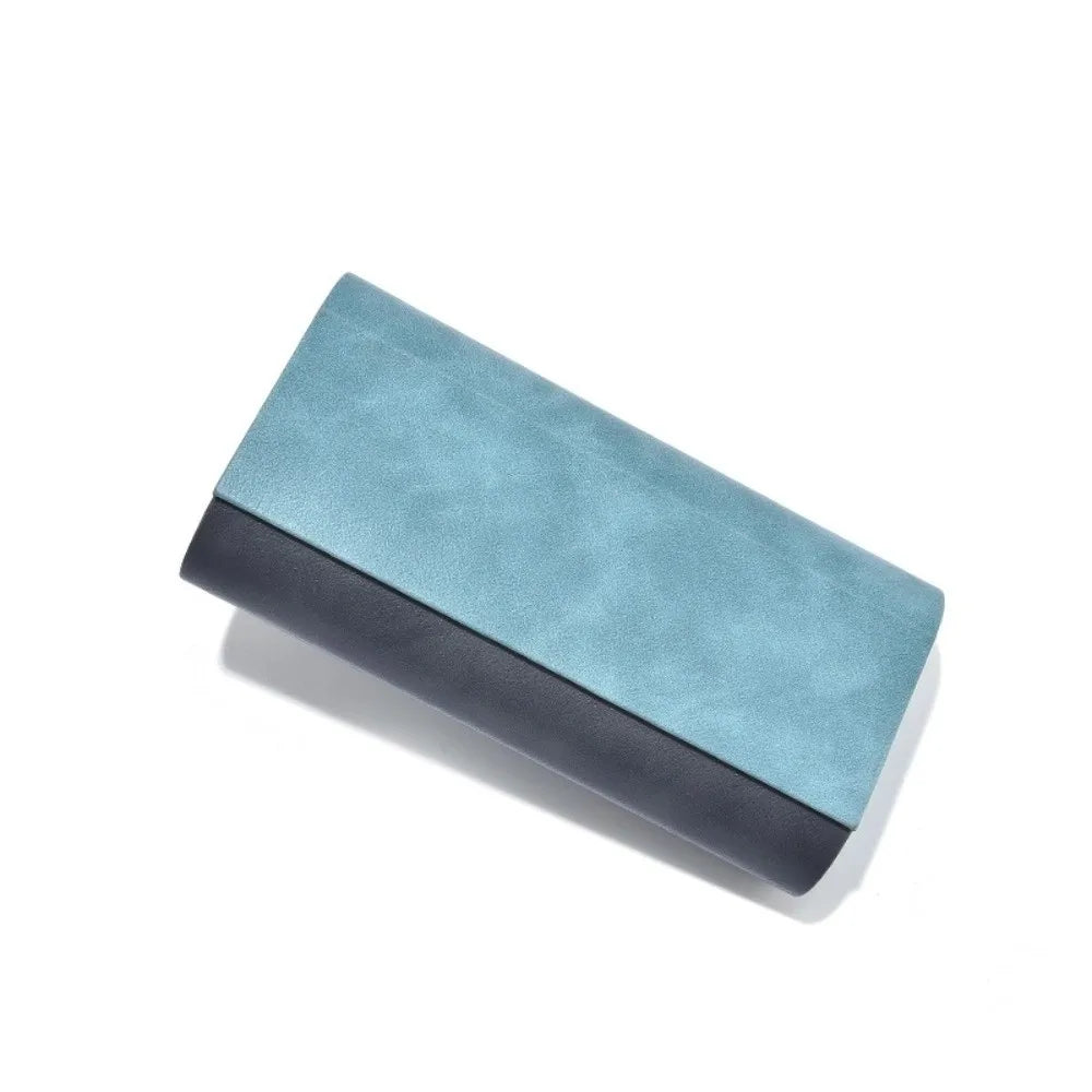 Fashion Double Layer Double Eyeglasses Case PU Leather Large Capacity Eyeglasses Holder Waterproof Sunglasses Box Women Quake blue