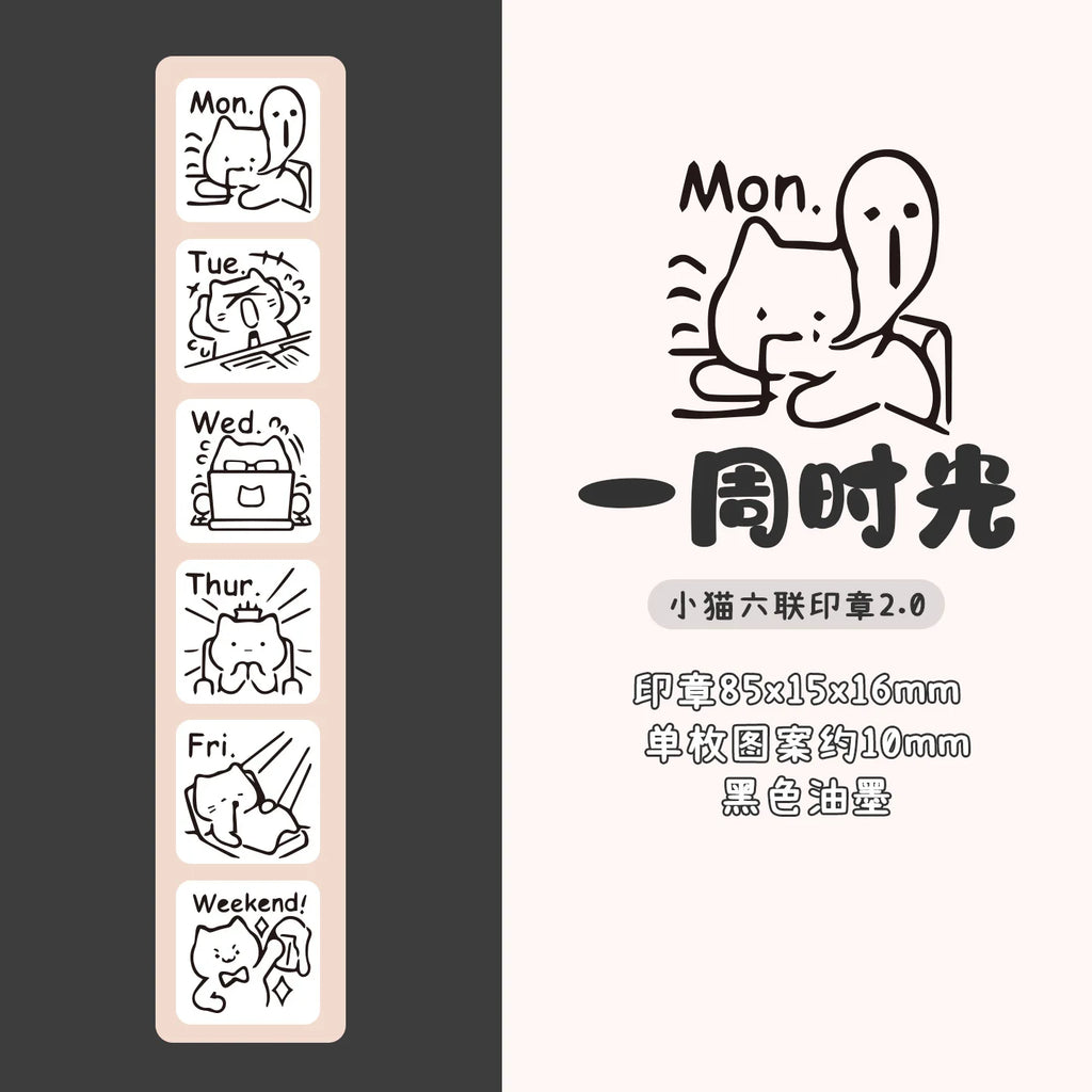 Cat Emoji Stamp Set Daily Life Good Mood Cartoon Mini Stamps for Journaling Planner DIY Scrapbooking Decor Craft Supplies Quake Week
