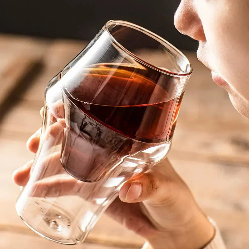 YWDL New Creative Double-layer Glass Cup Espresso Coffee Cup Anti-scalding Milk Party Brandy Wine Teacup Mug 120/250/335ml Quake