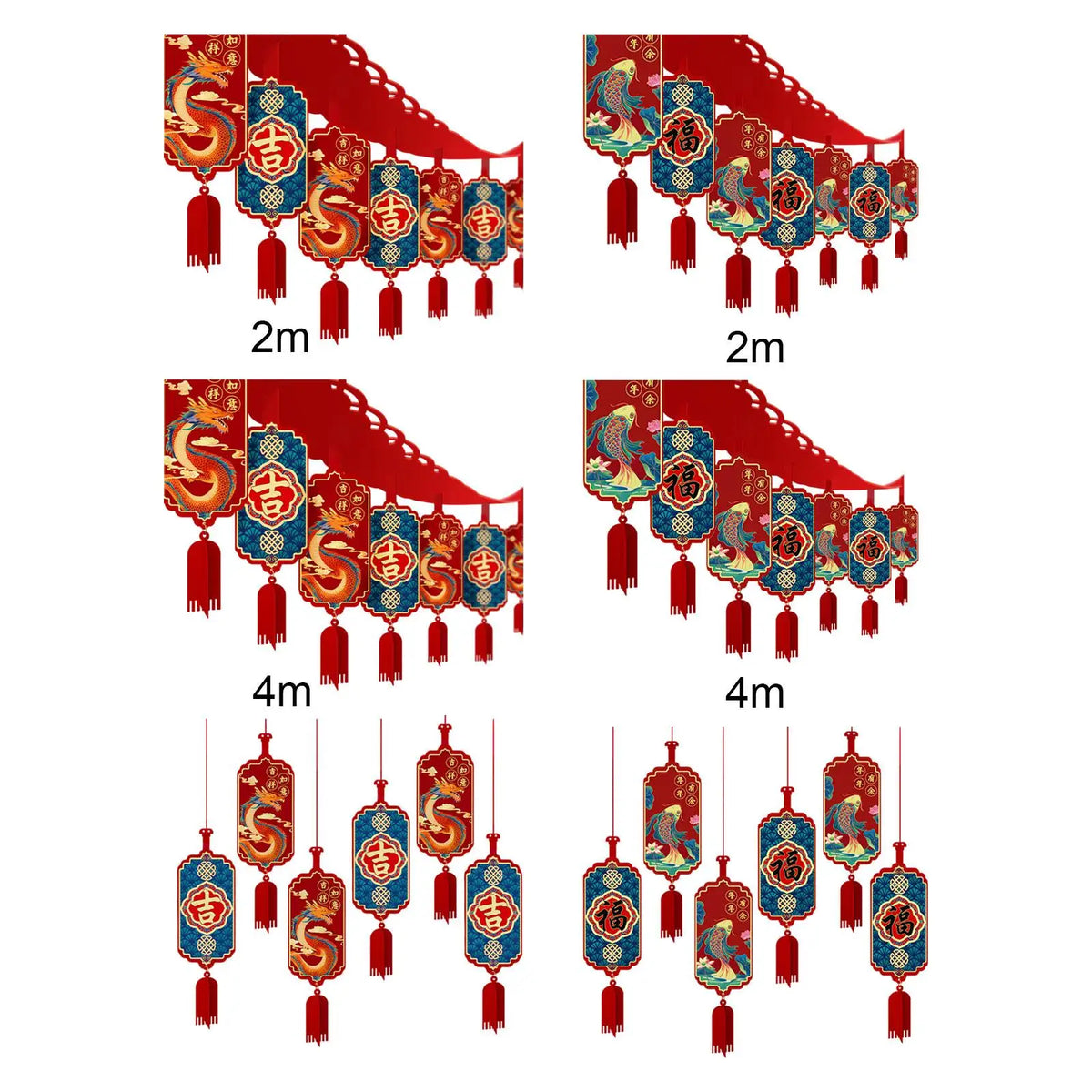 Chinese Dragon Year Garland Lunar New Year Ornament Pendant Tassel Decorative Room Ceiling Garland for Indoor Outdoor Sturdy Quake