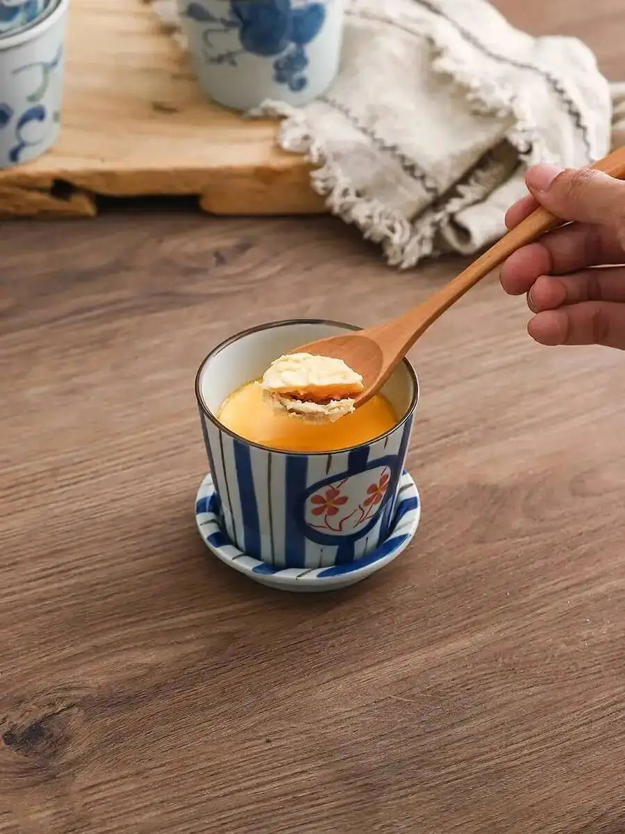 Vintage Ceramic Steamed Egg Cup With Lid Breakfast Steamed Egg Soup Water Separation Stew Cup Dessert Snack Bowl Quake