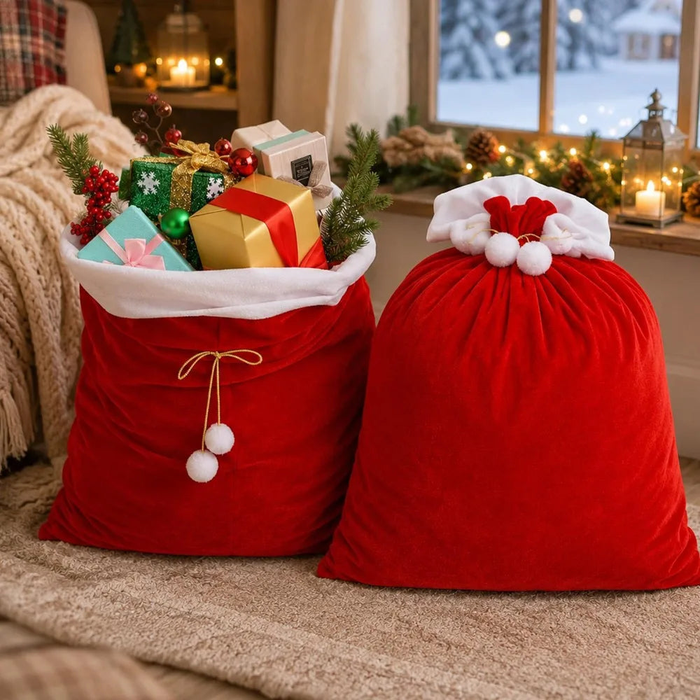 Extra Large Santa Claus Gift Bag with Drawstring Large Capacity Red Velvet Bags for Xmas Present Storage Christmas Decoration Quake