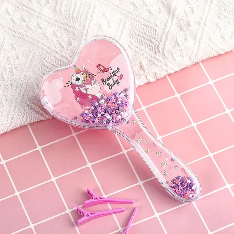 New Heart Magic Combs Unicorn Hair Brushe Tangle Detangle Shower Massage Hairbrush Combs Anti-static Massage Salon Accessories Quake Pink