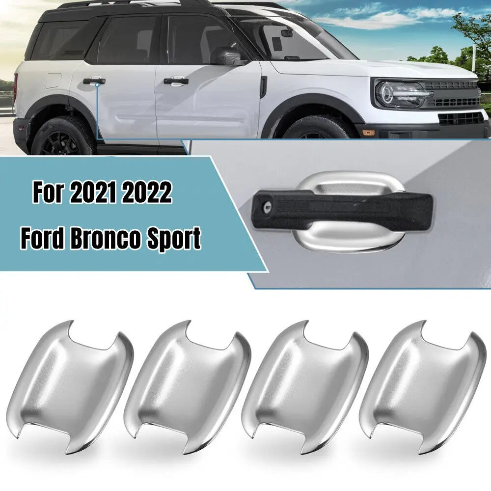 For Ford Bronco Sport 2021 2022 4Pcs Silver ABS Car Exterior Door Handle Bowl Cup Cover Guard Trim Case Accessories Chrome Quake