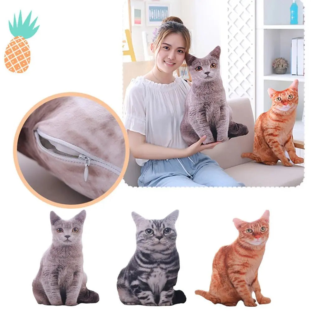 Plush Realistic 3D Cat Doll Cartoon Soft Simulation Cat Plushie Pillow Kawaii Stuffed Plush Animals Toy Cushion for Kids Girls Quake