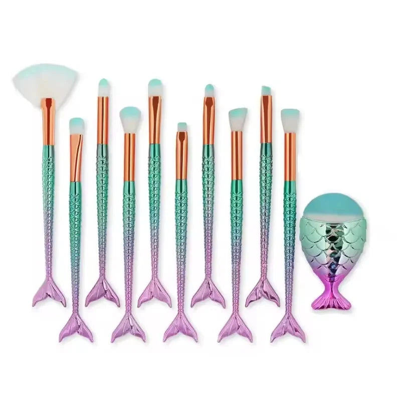 10/11-Piece Mermaid Makeup Brush Set – Creative & Cute Cosmetic Kit for Girls, Perfect Birthday Gift Quake 11PCS