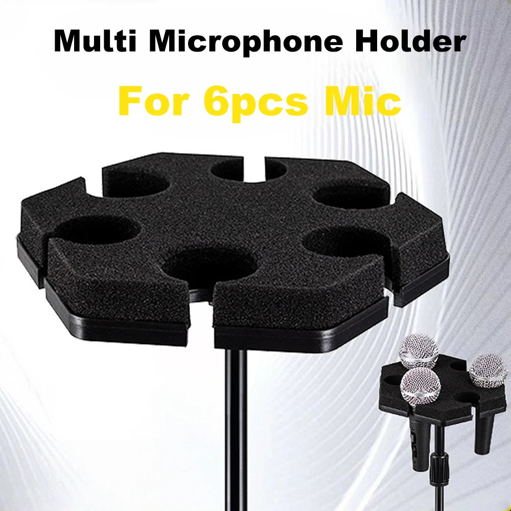 Multi Microphone Holder for Mic Stand - Plastic Multiple Microphone Organizer and Display for Mic Stand,Hold Up to 6pcs Mics Quake