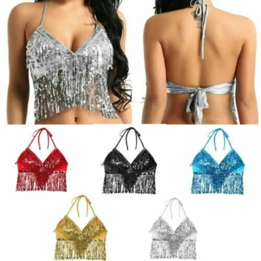 Women Tassel Nightclub Dance Wear Performance Top Belly Dance Bra Show Costumes Halter Bra Quake