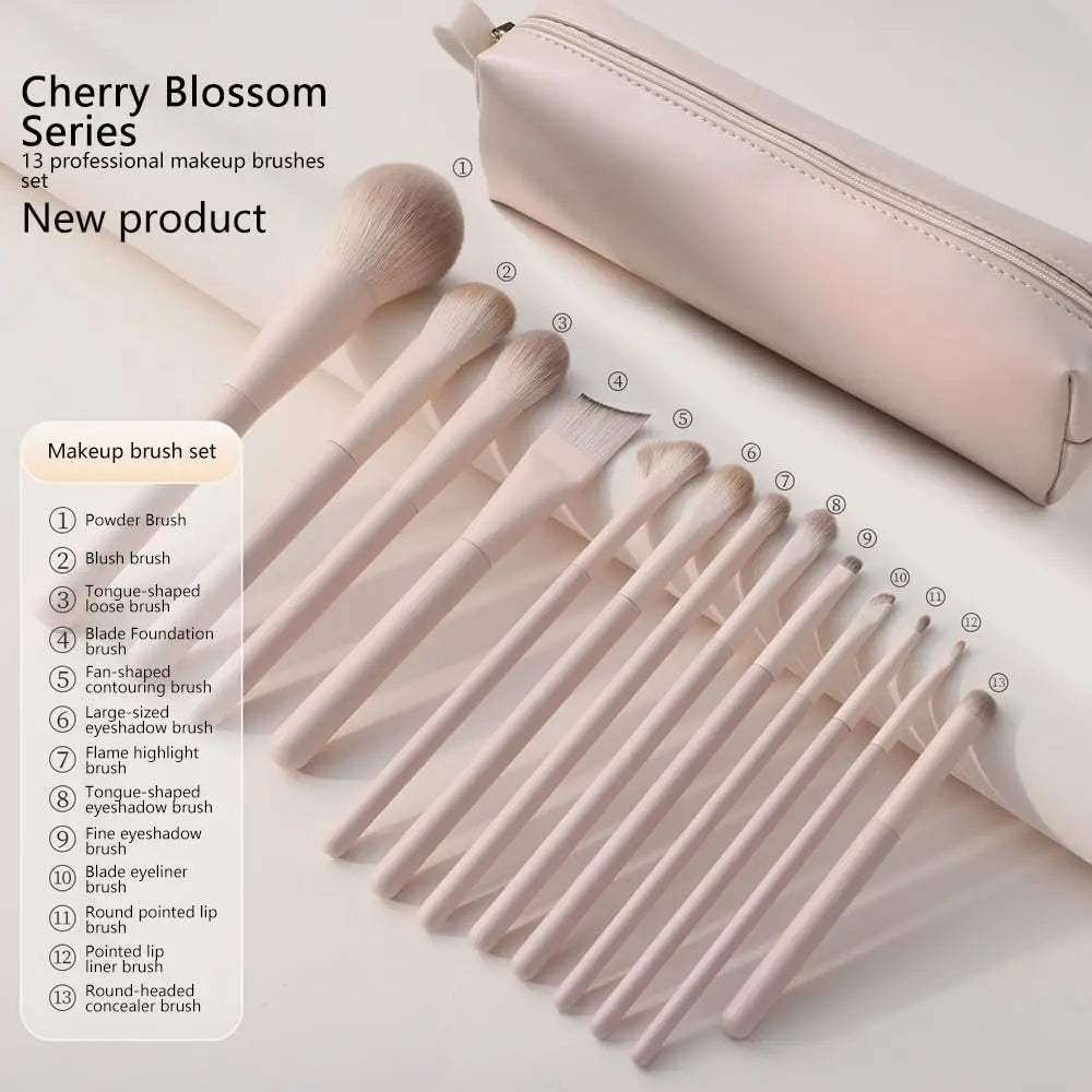 13 PCS Professional Makeup Brush Set with Bag, Soft Bristles, Powder, Blush, Foundation, Eyeshadow Brushes Quake 13 PCS Wite Case