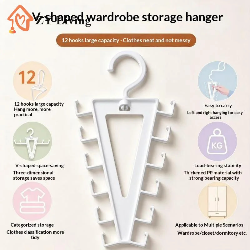 1/2 PCS V Shaped Space Saving Hanger 12 Hooks Clothes Organizer Vertical Closet Storage Rack for Bedroom Wardrobe Hat Belt Scarf Quake