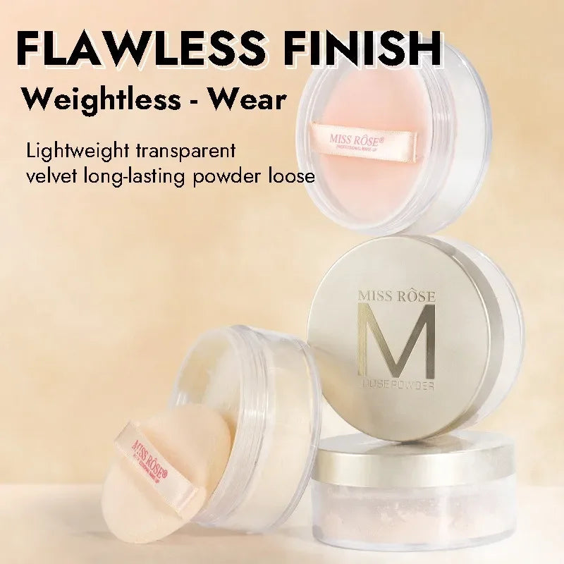 MISS Rose-Translucent Loose Setting Powder, Oil Control, Long Lasting, Lightweight, No Cakey Pores and Redness, Makeup Quake