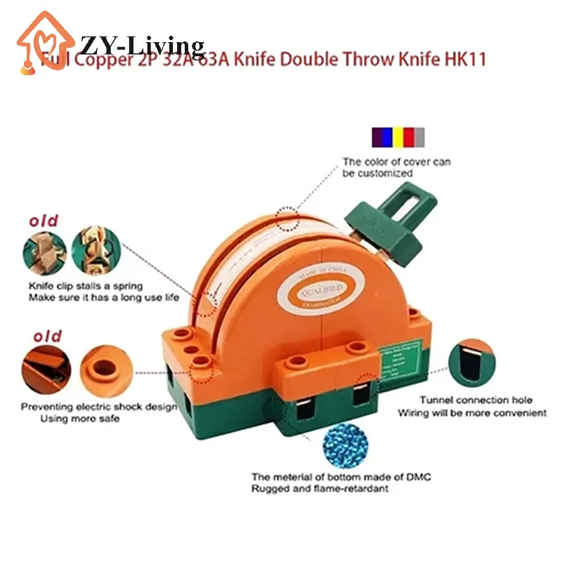 1Pcs 2 Pole Double Throw Knife Disconnect Switch 32A 63A 100A DPDT Cutter Safety Disconnect Switch Power Disconnect Switch Quake