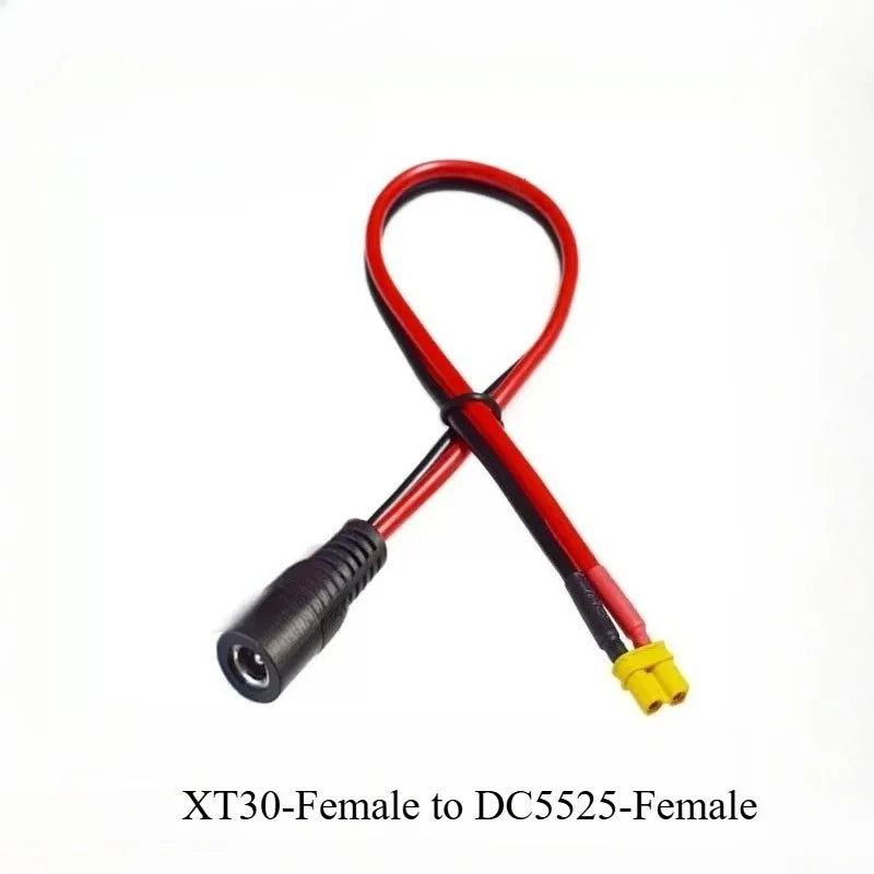 XT30 Male Female To DC5521/5525mm Male Adapter Wire 14AWG Heavy‑Duty Power Cable For FPV Goggles Battery Power Connection Quake XT30-F to DC5525-F 2PCS 1M