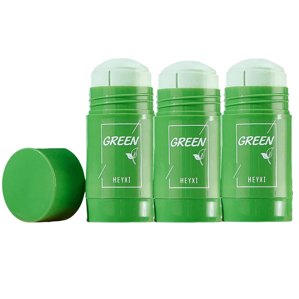 1/3PCS Green Tea Clay Stick For Face, Green Smear Acne Shrink Blackhead Green Tea Extract Facial Mask Pore Cleansing Quake 40g X3 CN