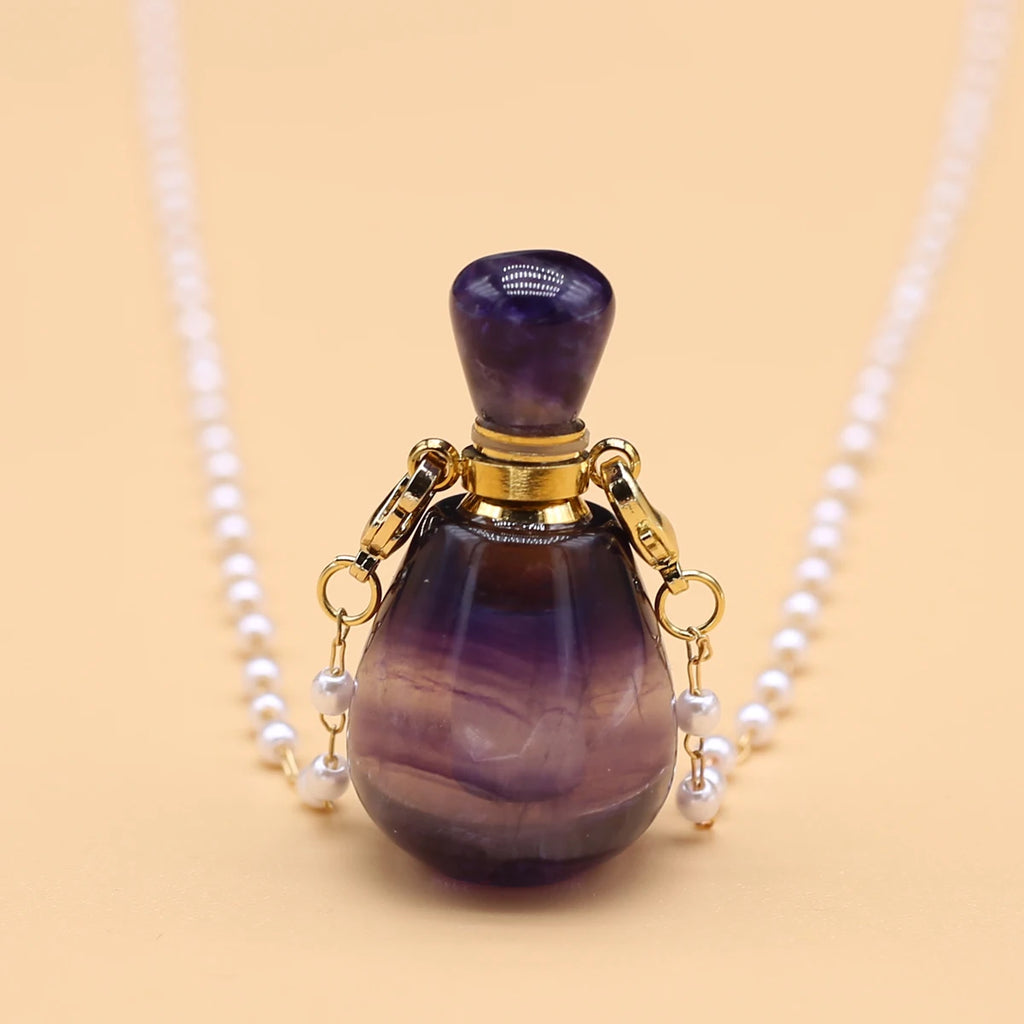 Spring Sweater Chain Perfume Bottle Necklace Natural Stone Fluorite Vase Pendant For Women Christmas Halloween Gift Chain 80cm Quake