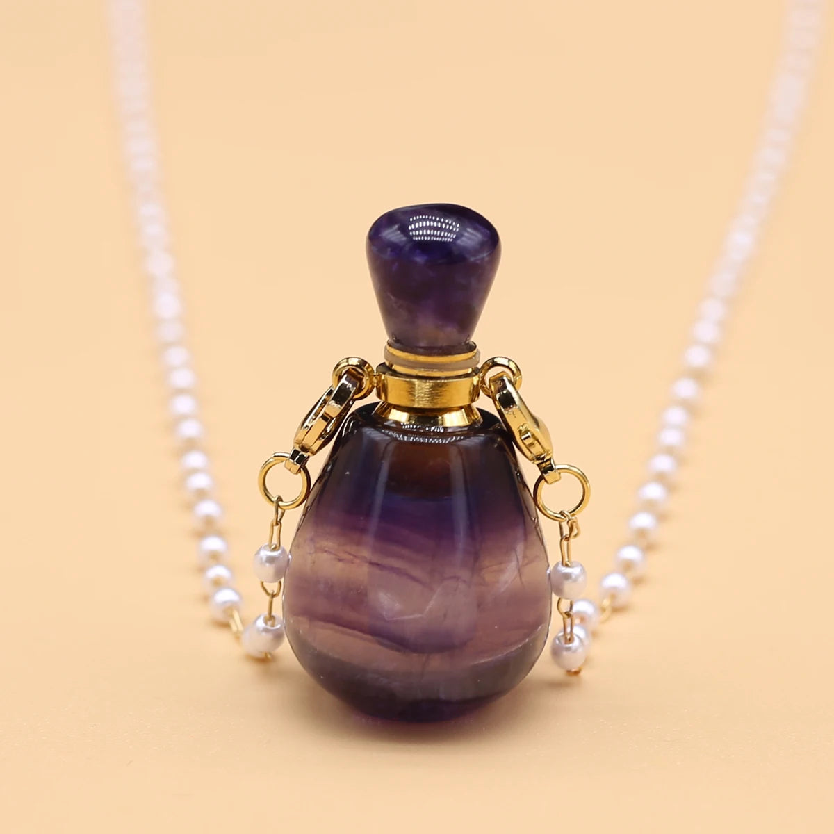 Spring Sweater Chain Perfume Bottle Necklace Natural Stone Fluorite Vase Pendant For Women Christmas Halloween Gift Chain 80cm Quake