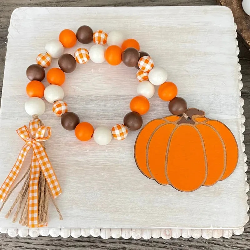 1PC Halloween Thanksgiving Pumpkin Wooden Bead String Autumn Home Party Table Decoration Window Hanging Ornament Quake