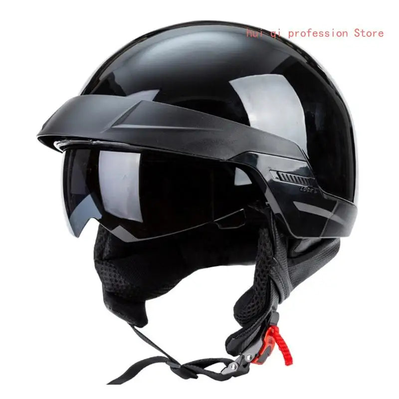 Vintage Motorcycles Helmet Men and Womens Adults Open-Face Motorbike Helmets with Goggles Helmet H8WE Quake BK for M