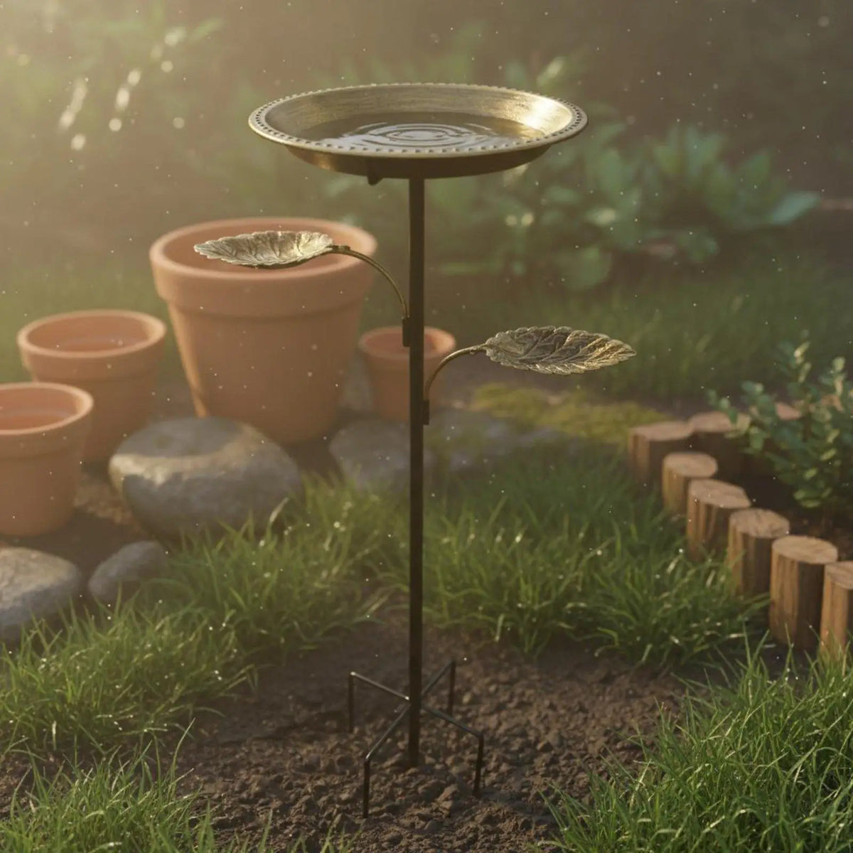 Standing Bird Bath for Garden with Feeder Trays Iron Basin Water Bowl for Backyard Bird Lovers Quake RedCopper