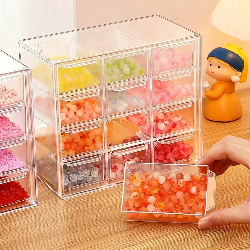 Desktop Jewelry Beads Storage Box Handmade DIY Materials Organizer Transparent Plastic Divided Drawer Bead Sorting Case Quake