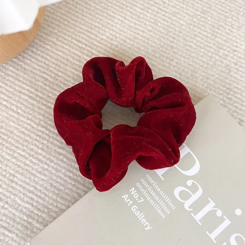 Red Hair Scrunchies Women Girls Sweet Hair Rope Ties Christmas Hair Accessories Elastic Headbands Ponytail Holder Rubber Bands Quake 22315