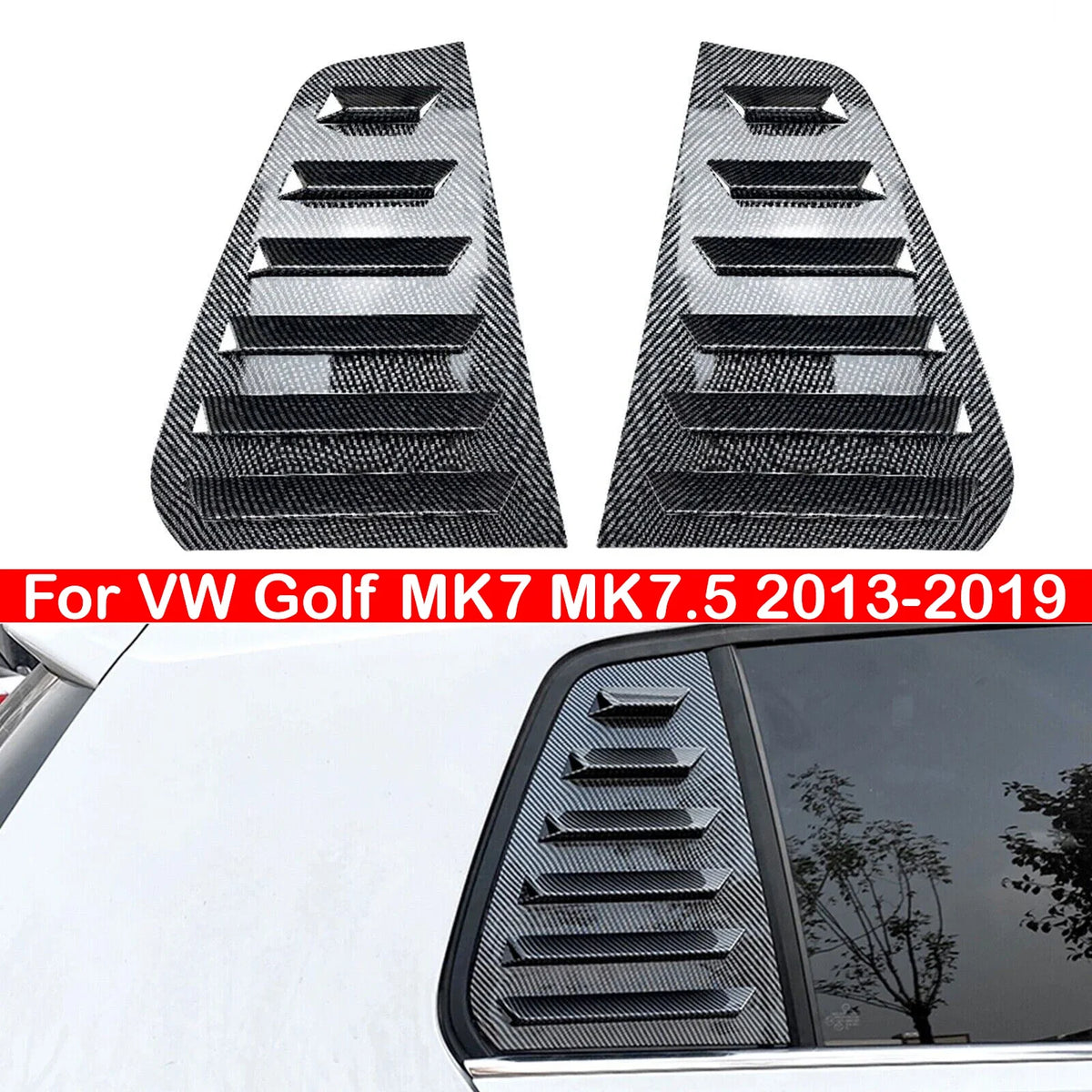 For VW Golf MK7 MK7.5 2013-2019 Car Rear Louver Window Side Shutter Cover Trim Sticker Vent Scoop ABS Carbon Fiber Black Auto Quake