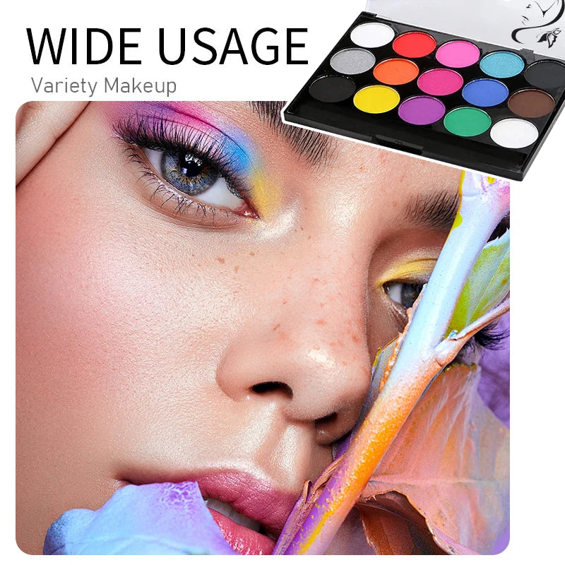 15Color BodyPainting Kit Vibrant Face Color Makeup Cream for Stage Costume Performances Includes Stencil and Brush Quake