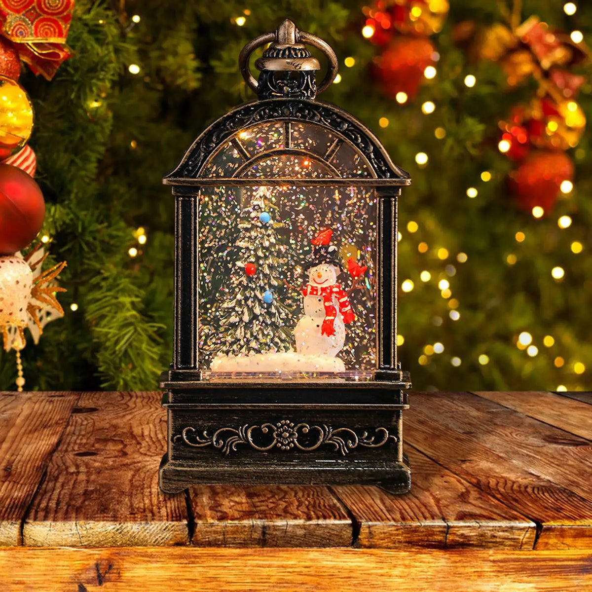 Christmas Snow Globe Lantern Crafts Glitter Night Light Holiday Ornament for Winter Decorations and Home Decor Quake Snowman