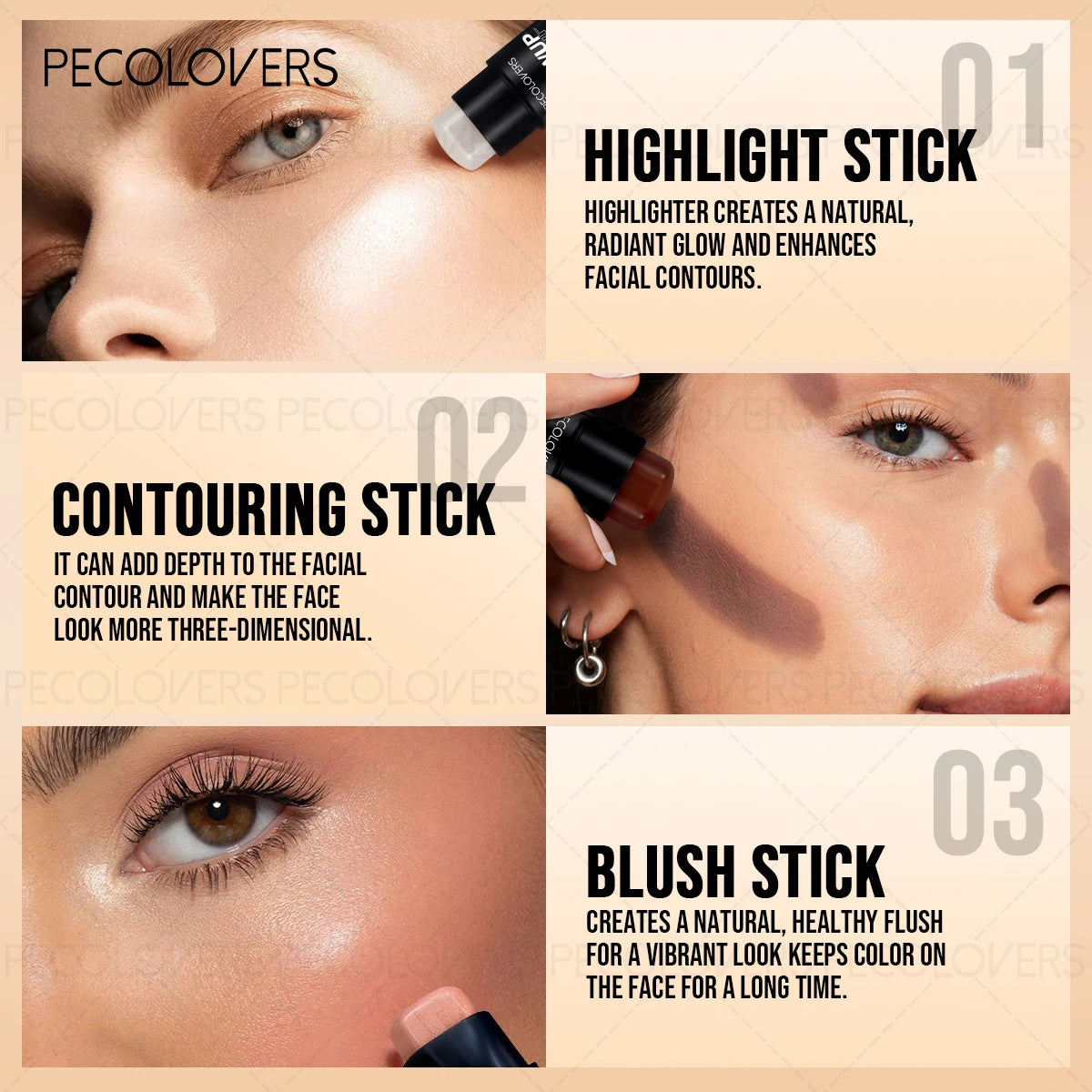 1 Pc Face Contour Stick, 3D Face Natural Shadow Look, for All Skins, Highlight & Contour & Concealer Face Makeup, Perfect Gifts Quake