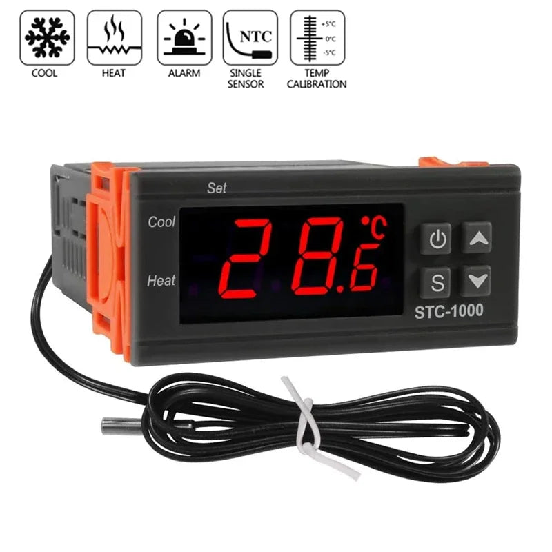 STC-1000 Digital LED Temperature Controller Heating Cooling Centigrade Thermostat 2 Relays Output with NTC Sensor Probe 12v 24v Quake