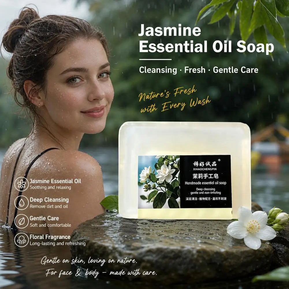 2PCS Jasmine Handmade Soap, Rich in Jasmine Extract, Softens Rough Skin, Replenishes Moisture and Cleanses Quake