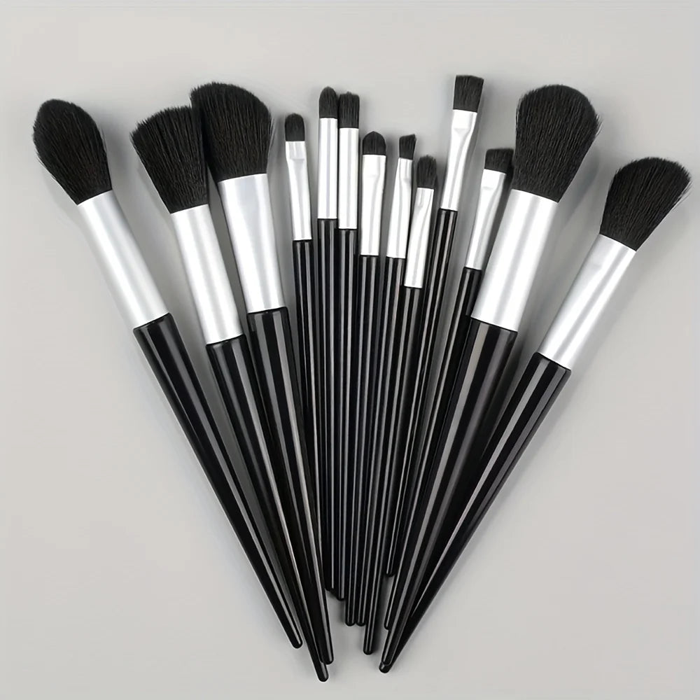 Makeup Brushes Set 13Pcs Premium Synthetic Brush Foundation Powder Blending Concealer Eyeshadow Blush Cosmetics Brushes Travel Quake SILVERY