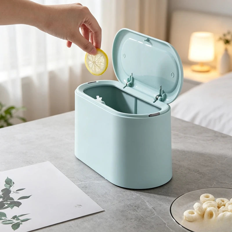 Nordic Press Type Desktop Trash Can Mini Double Layer Litter Bin with Lid Odor-proof Small Wastebasket for Bedroom Dining Table Quake