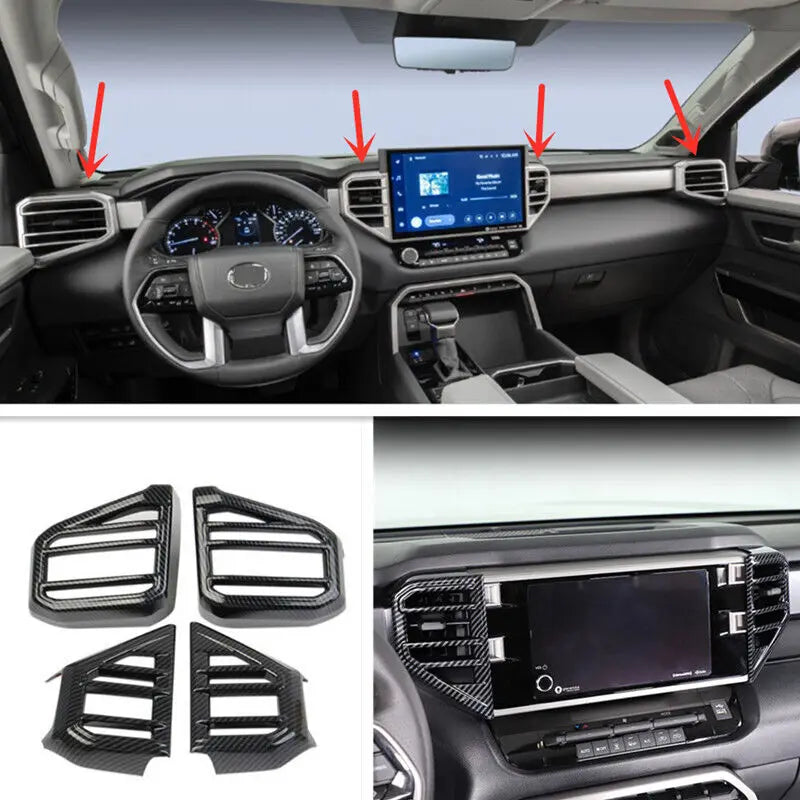 For Toyota Tundra 2022 2023 4Pcs Car Interior Front Dashboard Side Air Vent Outlet Cover Trim Sticker Carbon Fiber ABS Frame Quake