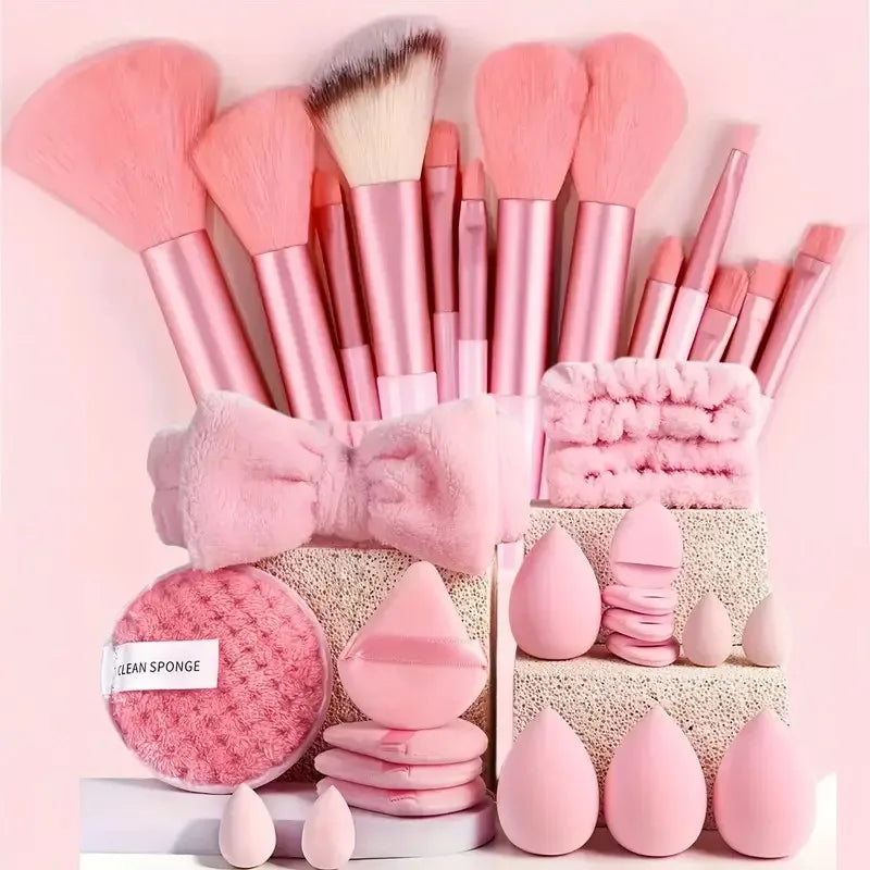 13/33pcs Professional Makeup Brush Set with Accessories for Combination Skin- Featuring Soft Brushes，Suitable for Beginners Quake 33pcs pink