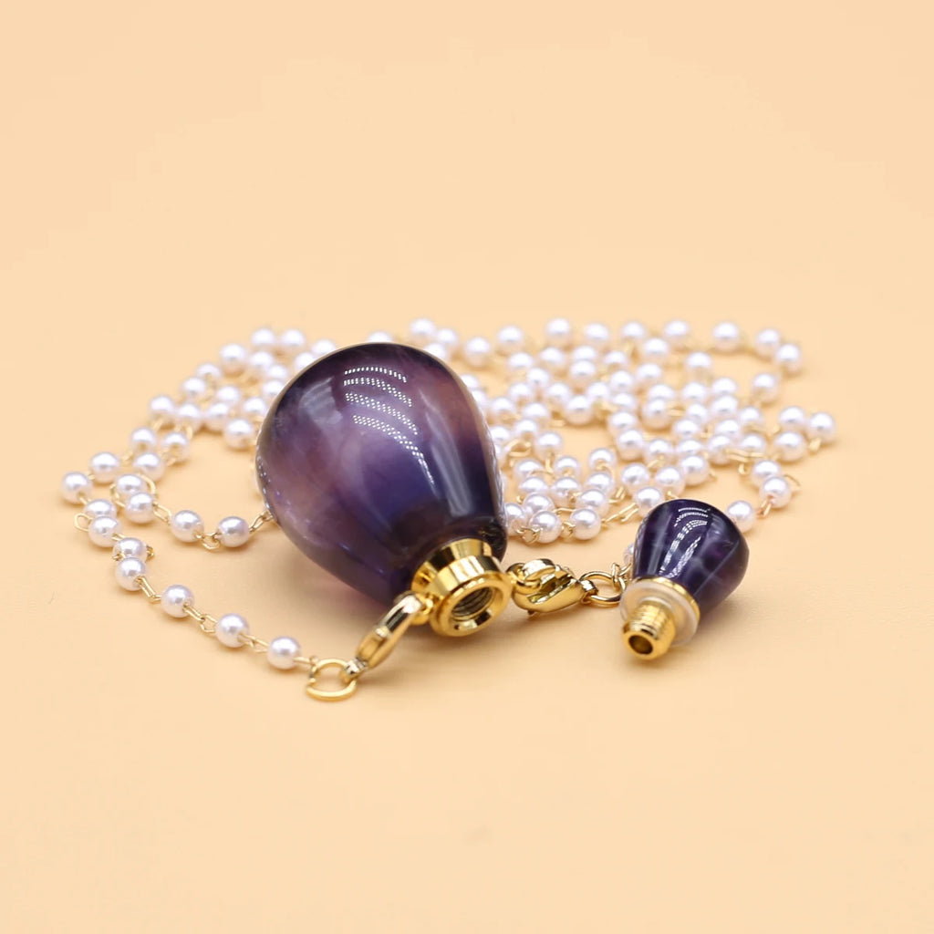 Spring Sweater Chain Perfume Bottle Necklace Natural Stone Fluorite Vase Pendant For Women Christmas Halloween Gift Chain 80cm Quake