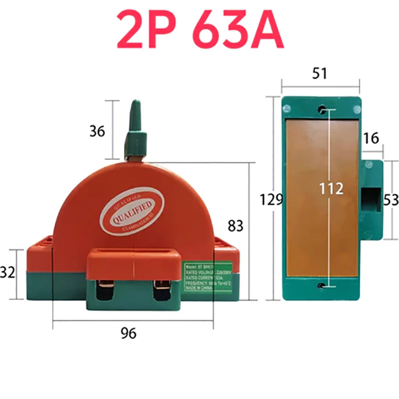 1Pcs 2 Pole Double Throw Knife Disconnect Switch 32A 63A 100A DPDT Cutter Safety Disconnect Switch Power Disconnect Switch Quake 2P63A