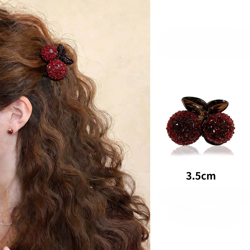 2pcs Rhinestone Cherry Small Hair Claws Crabs Hairpins Crystal Ponytail Clips Barrettes Girls Hair Styling Accessories Ornaments Quake