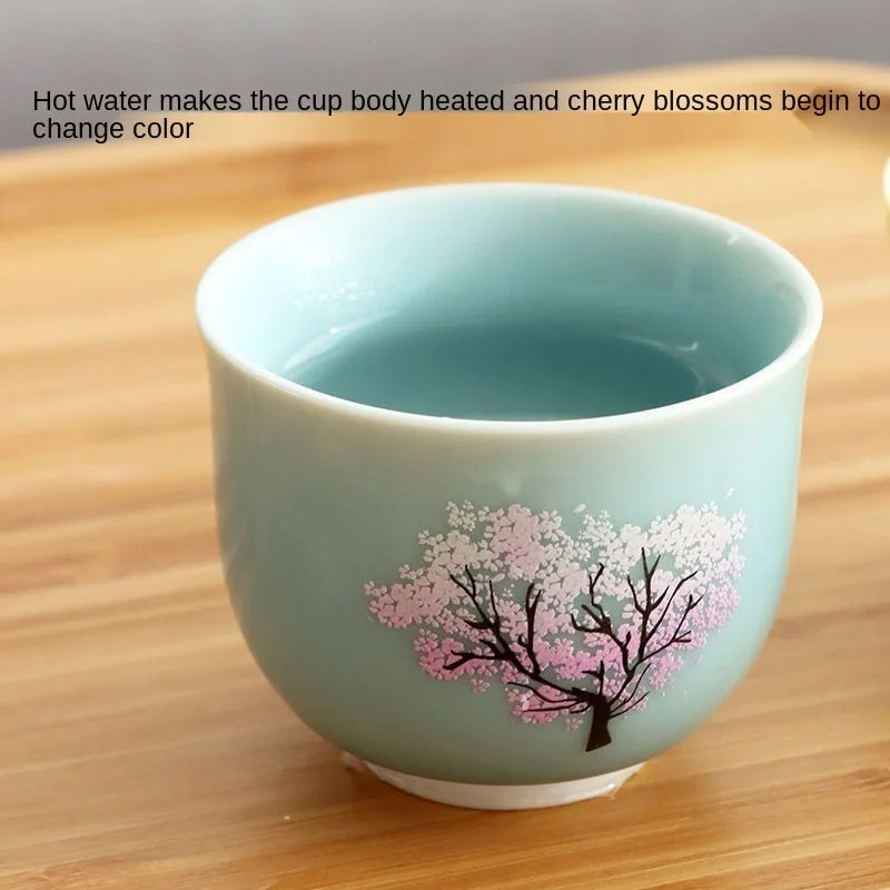 Thermochromic Cup Sakura Tea Cup Ceramic Kung Fu Tea Cupjapanese Style Kiln Tea Cup Master Cup Tea Cup Changing Color Tea Cup Quake