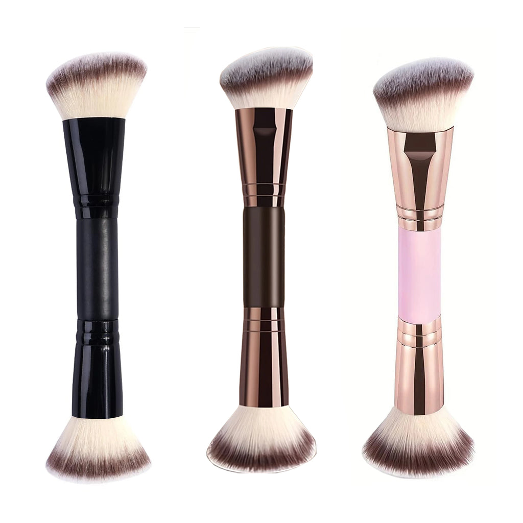 Dual-Ended Makeup Brush - Angled Contour & Flat Head Foundation Brush for BB Cream, Liquid Foundation, Seamless Blending Quake