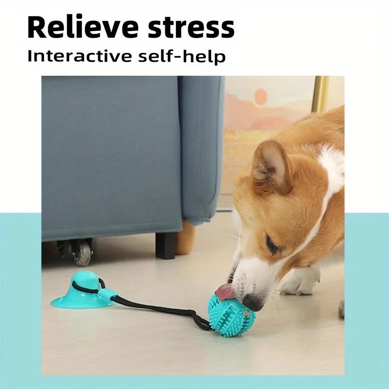 Interactive Suction Cup Dog Toy with Sound and Treat Dispensing - Durable Rubber Ball for Training and Tug-of-War Fun Quake