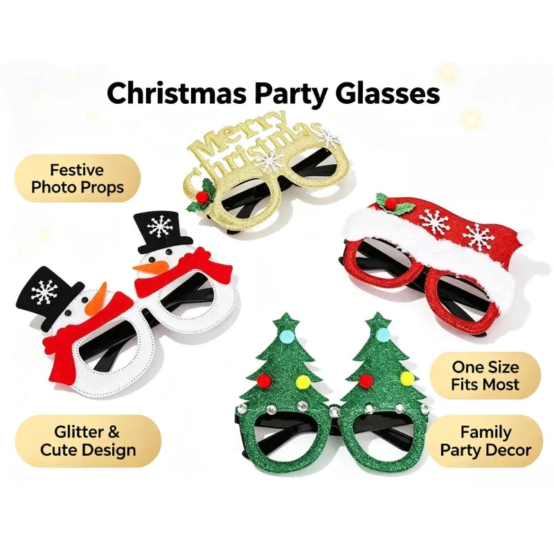 1PC Santa Bowknot Eyeglasses Frame Cute Decorative Glasses Dress Up Accessory Photo Prop for Kids Christmas Party Activities Quake