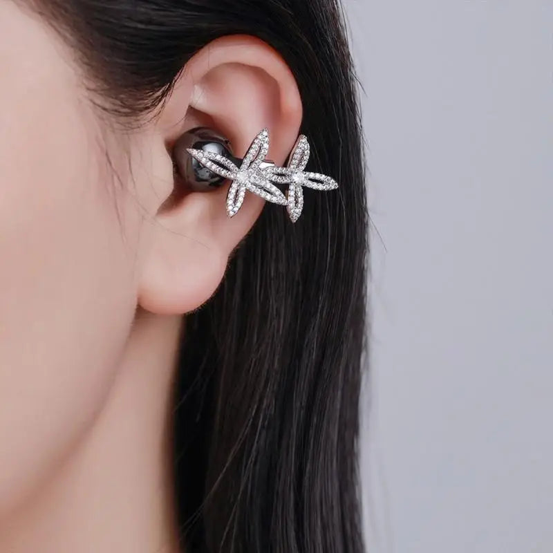 Earbud Decorative Clips Silver Tone Floral Rhinestones Pair, Clip On Wireless Earbud Accessory for Daily Commute K1KF Quake