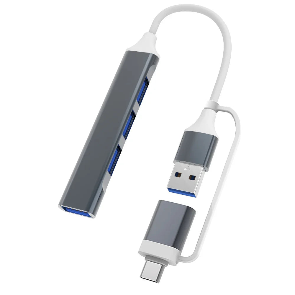 USB Type C HUB Dock 3.0 USB 3.0 2.0 Hub 4 Ports Multi Splitter Adapter OTG For PC Lenovo HUAWEI Xiaomi Macbook Aluminum Alloy Quake type c gray