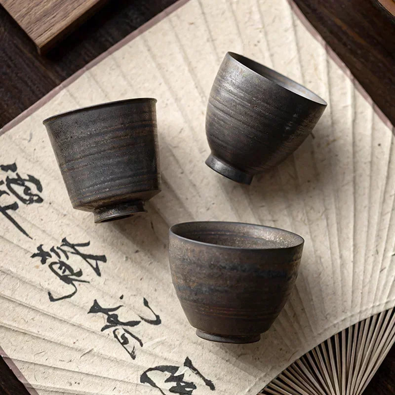Master's Cup Japanese Retro Rough Pottery Kung Fu Tea Set Personal Ceramic Water Cup Quake